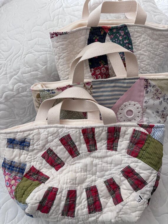 Handmade Quilted Bucket Tote or Craft Caddy M...