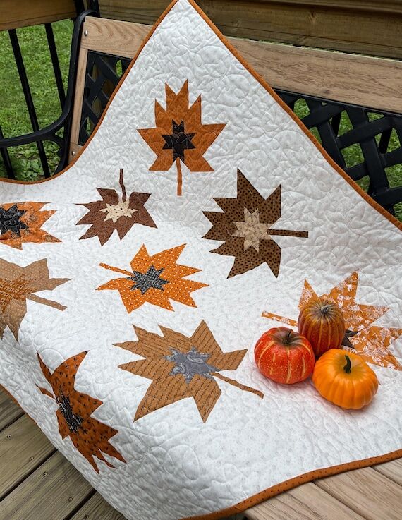 Handmade Fall Autumn Leaves Baby Quilt, Table...