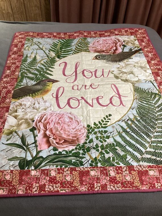 Handmade Floral Wall Quilt: "You Are Lov...