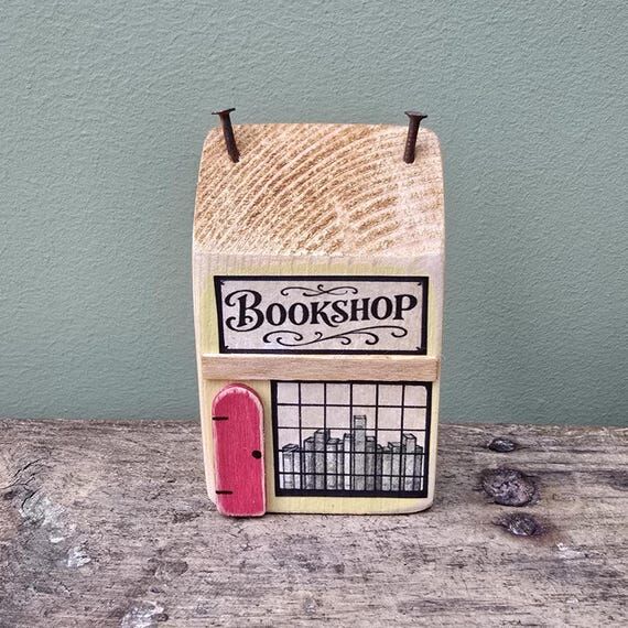 Miniature bookshop. Wooden book shop model. G...