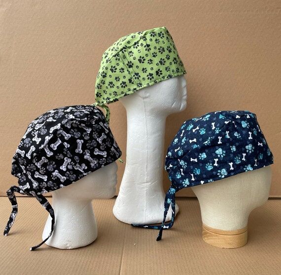 Handmade Dog Paw Print Scrub Cap with or with...