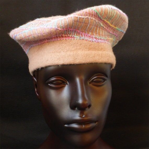 Beret, woollen, hand embroidered , decorated...