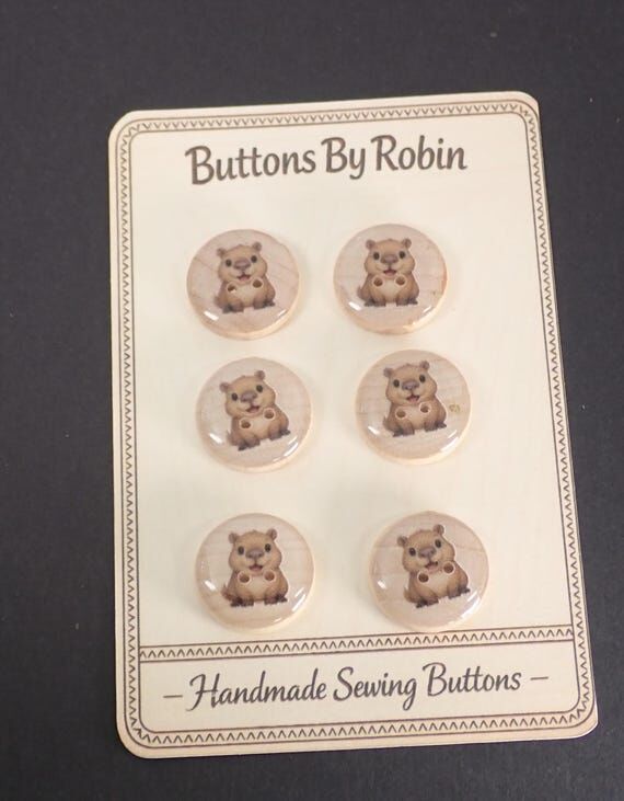 Handmade Wooden Capybara Buttons – Set of 6...