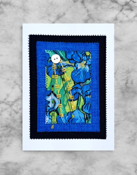 Handmade Irises Fabric Card: Van Gogh Style F...