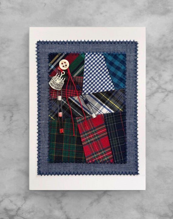 Handmade Plaid Patchwork Birthday Card: Fiber...