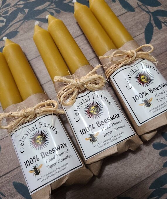 Beeswax Taper Candle Pair - 6 inch - Bees wax...