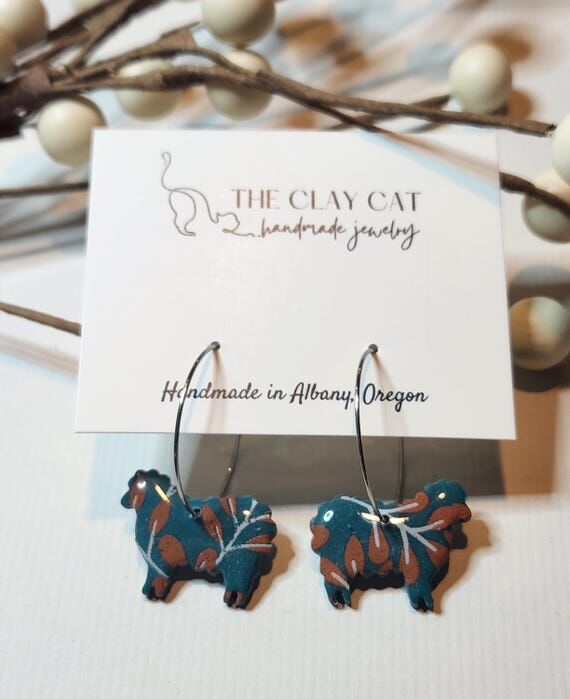 Sheep Earrings, Polymer Clay Earrings, Handma...
