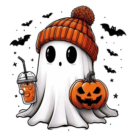 cute ghost png sublimation printing iced coff...