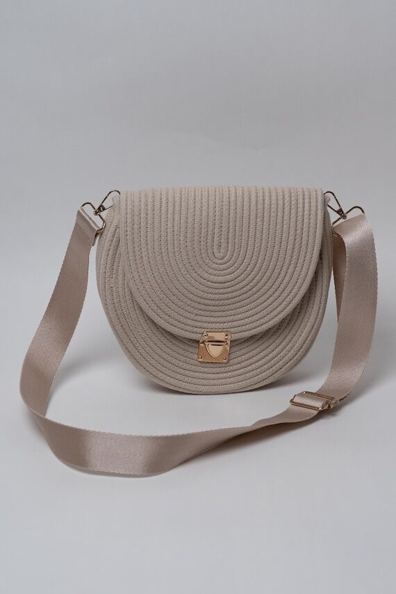 Cream Cotton Shoulder Bag, Small Crossbody Ba...