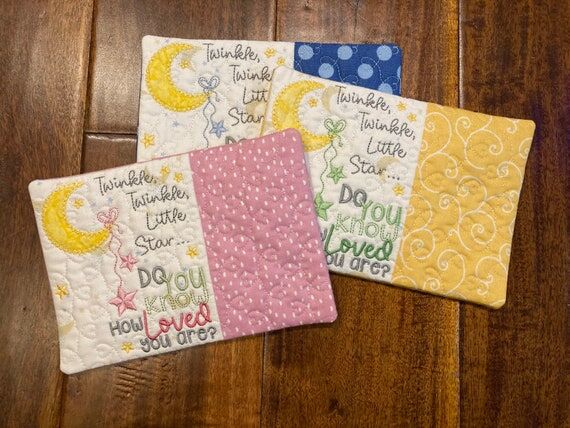 Handmade Embroidered Baby themed Mug Rugs/ Co...