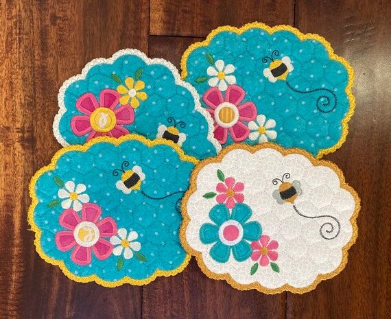 Bee-U-tiful Honey Bee Mug Rugs/ Coasters...