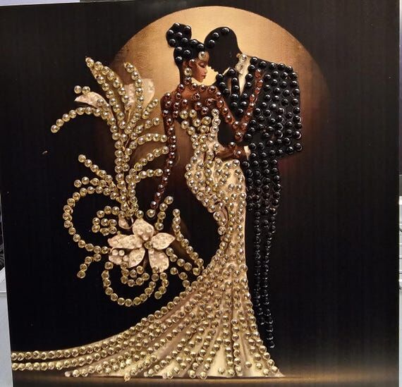 Diamond Art elegant black couple Wedding card...