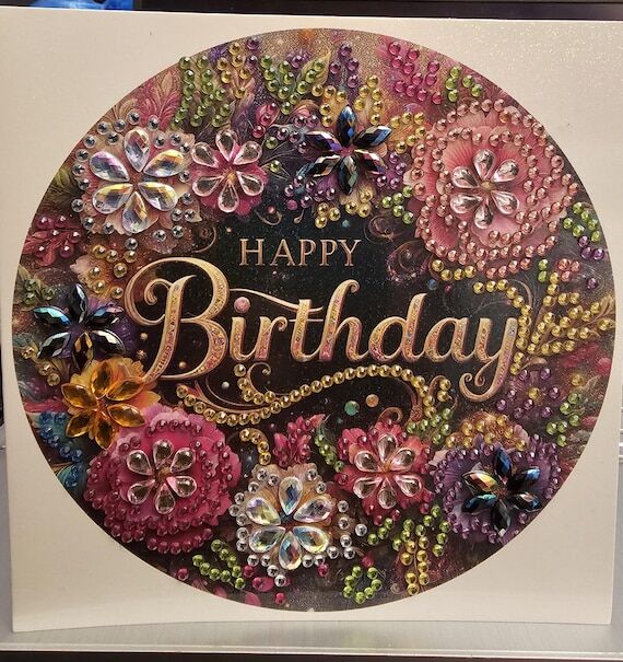 Diamond Art Floral 'Happy Birthday' blank gre...