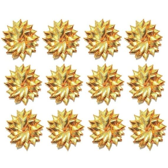 25 Dark Gold Gota Flowers, Floral Appliques (...