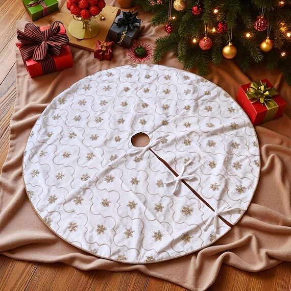 Handmade White Velvet Christmas Tree Skirt, 4...
