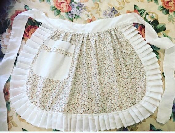 Handmade Retro Floral Cotton Waist Apron: Ruf...