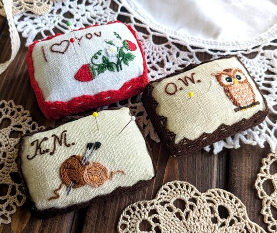 Personalized Embroidered Linen Pincushion: Ha...