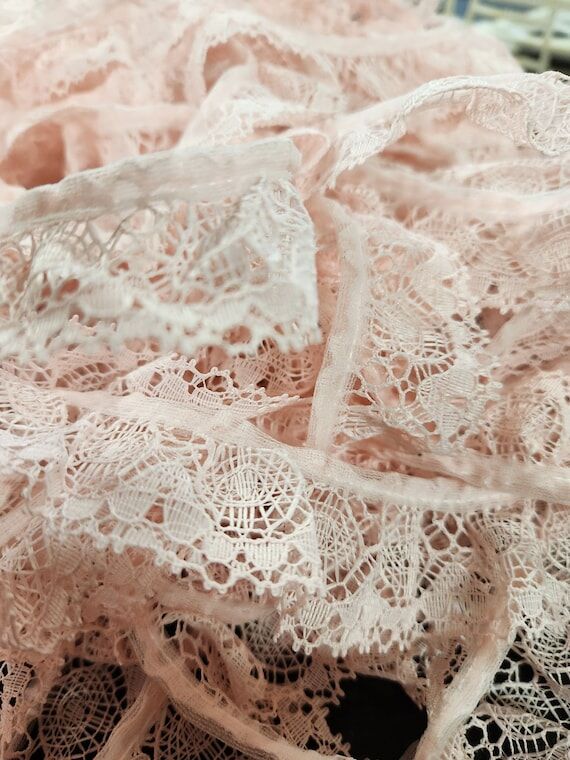 Vintage Light Pink Lace Ruffle Trim: Bridal, ...