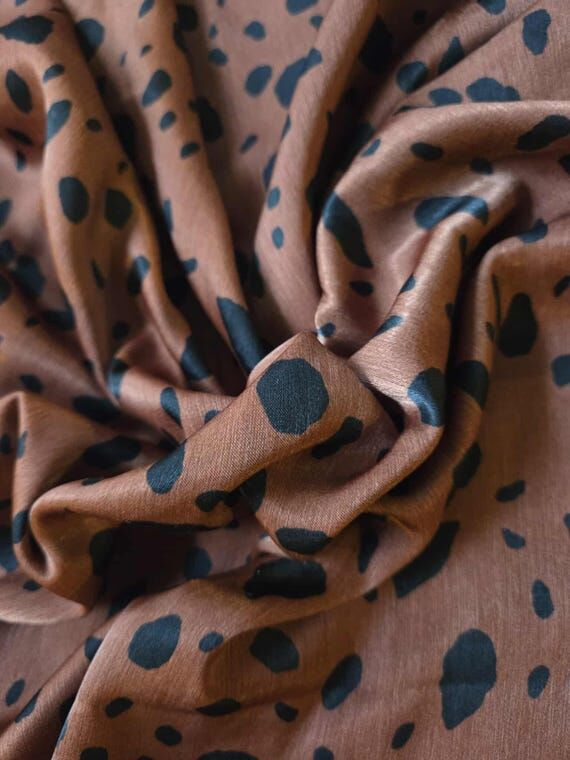 Silky Rayon Fabric: Brown & Black Animal Prin...