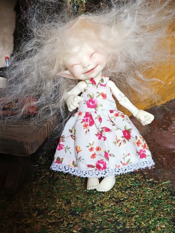Cream Floral Dress for Mini Real puki Realpuk...