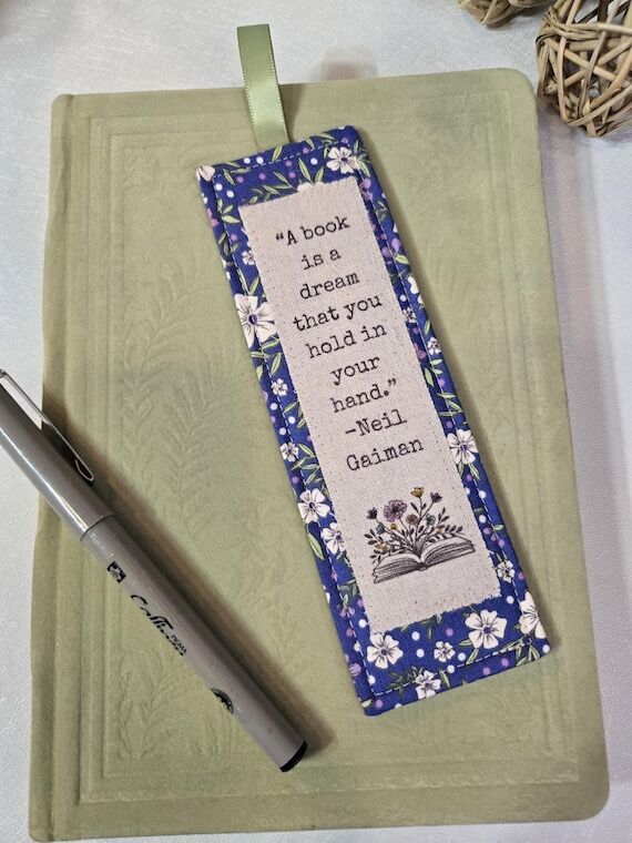 Handmade Fabric Bookmark, Neil Gaiman Quote, ...