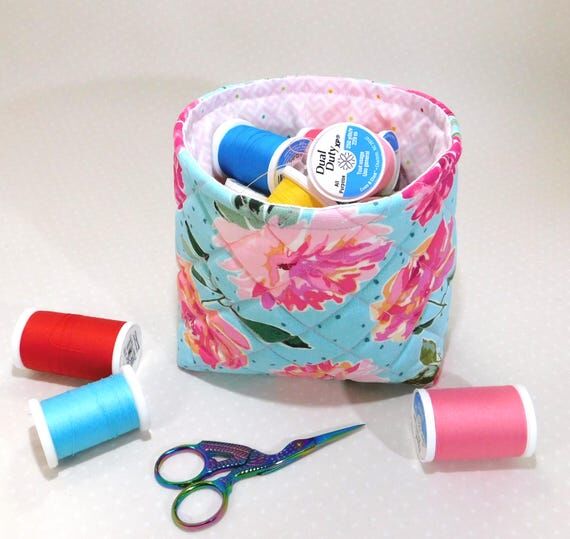 Floral Fabric Scrap Basket, Sewing Room Organ...