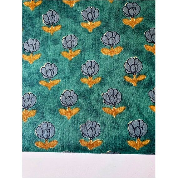 Hand Block Printed Fabric, Bottle Green, Grey...