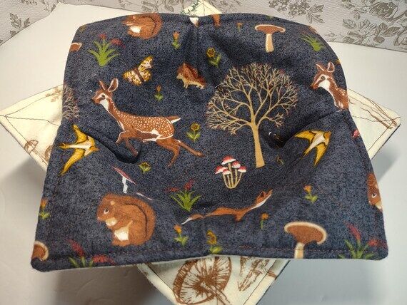 Woodland Bowl Cozy Set, Reversible Cotton Bow...
