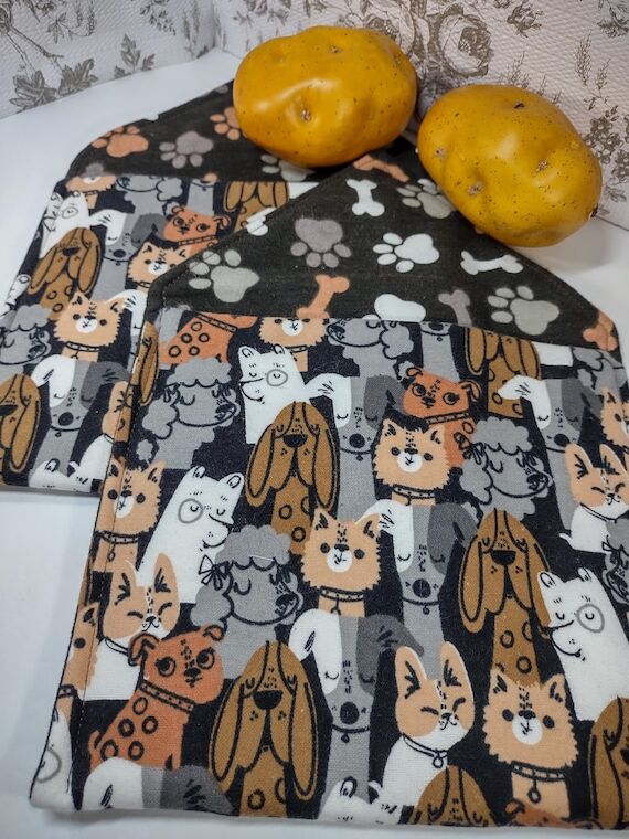 Dogs and Paw Print Microwavable Potato Bag Re...