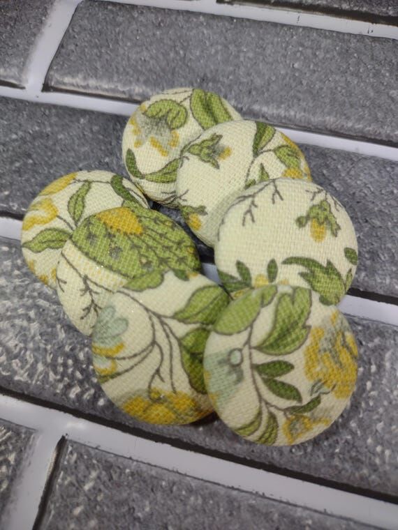 Green and Cream Floral Fabric Buttons embelli...