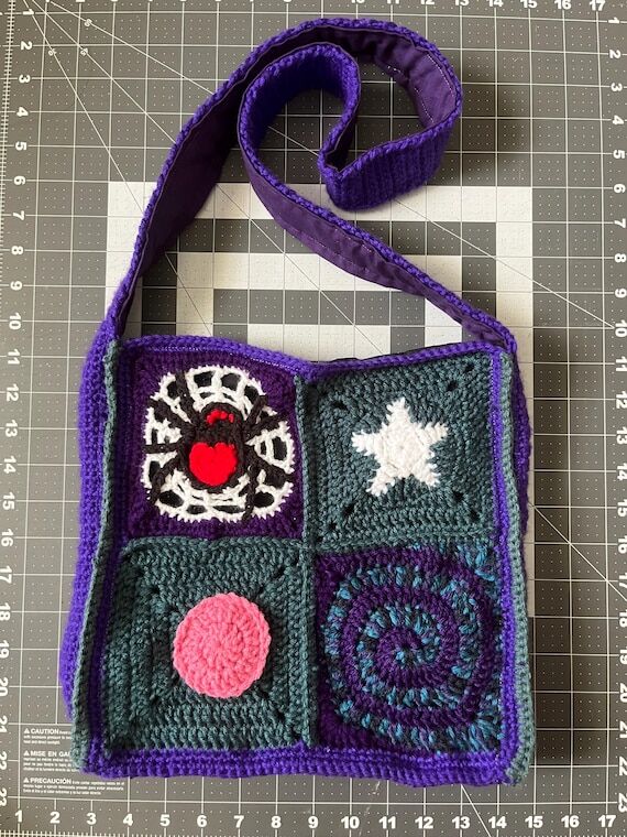 Coraline Inspired Crochet Tote Bag, Lined wit...