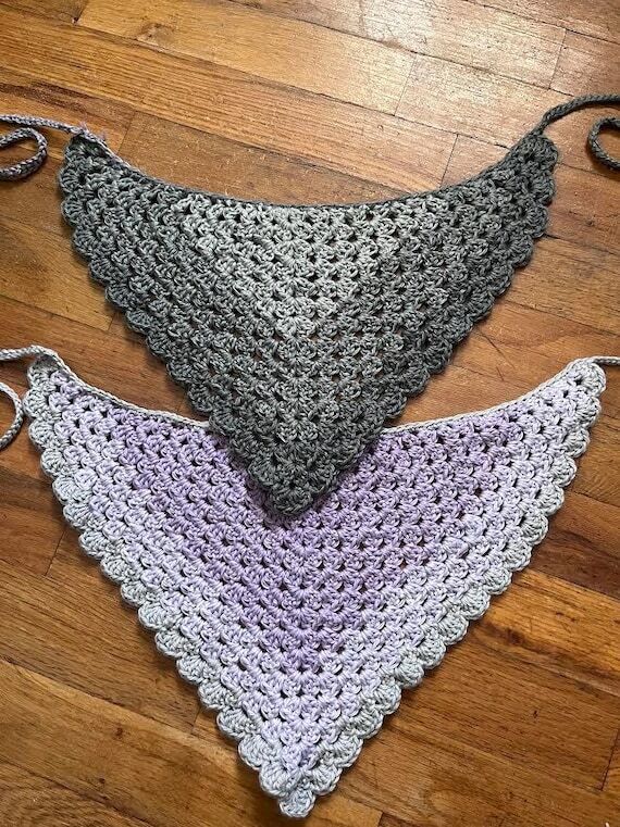 Crochet Hair scarf, triangle headband with ti...