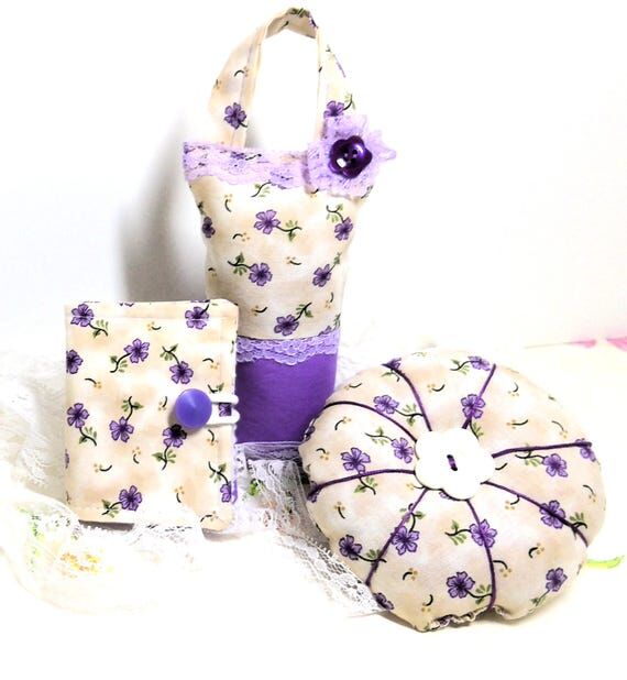 Handmade Pincushions (2) and Needle Book Set:...