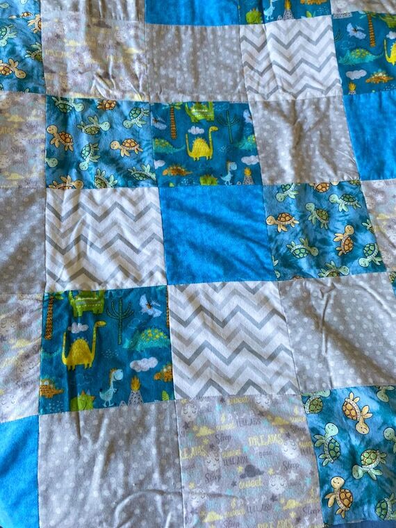 Blue & Gray Flannel Patchwork Baby Blanket: S...