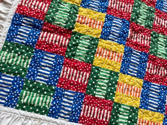 Bright Patchwork Baby Quilt: Red, Blue, Yello...