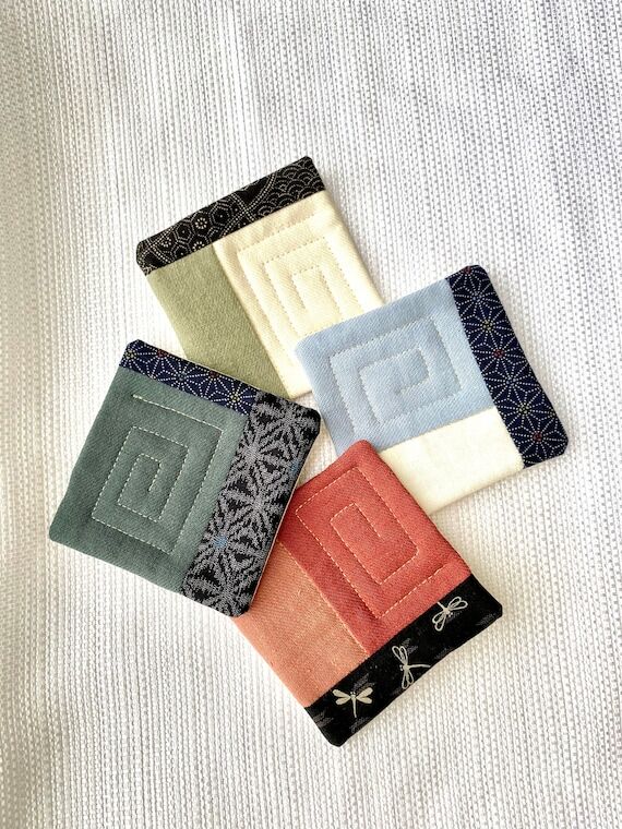 Quilted Japanese Fabric Coasters, Minimalist ...