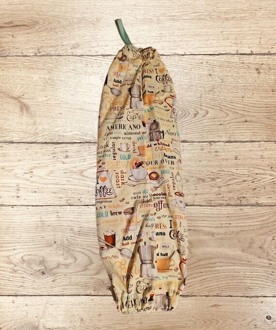 Coffee Print Grocery Bag Holder, Cotton Plast...