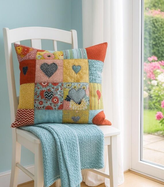 Hearts Patchwork Cushion Sewing Pattern – A...
