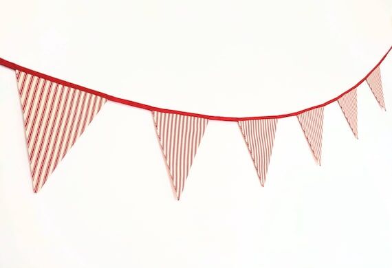 Red ticking stripe bunting, double-sided hand...