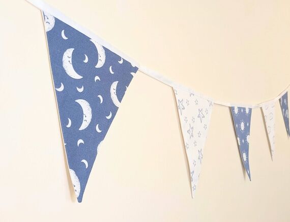 Blue fabric bunting for baby boy, baby shower...