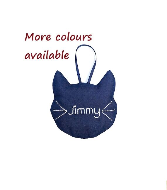 Embroidered cat, personalised fabric hanging ...