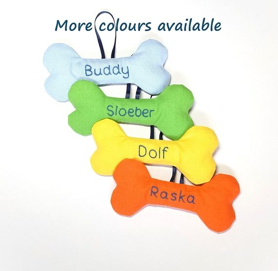 Embroidered dog bone, personalised fabric han...