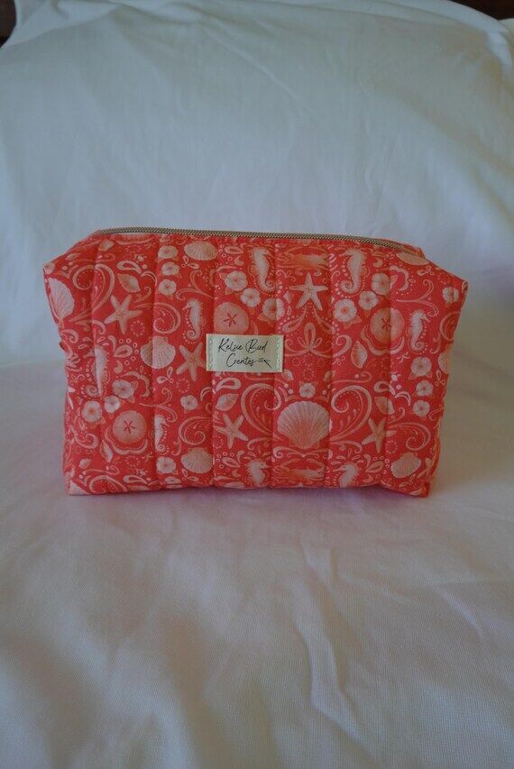 Handmade Coral Quilted Tropical Coastal Makeu...