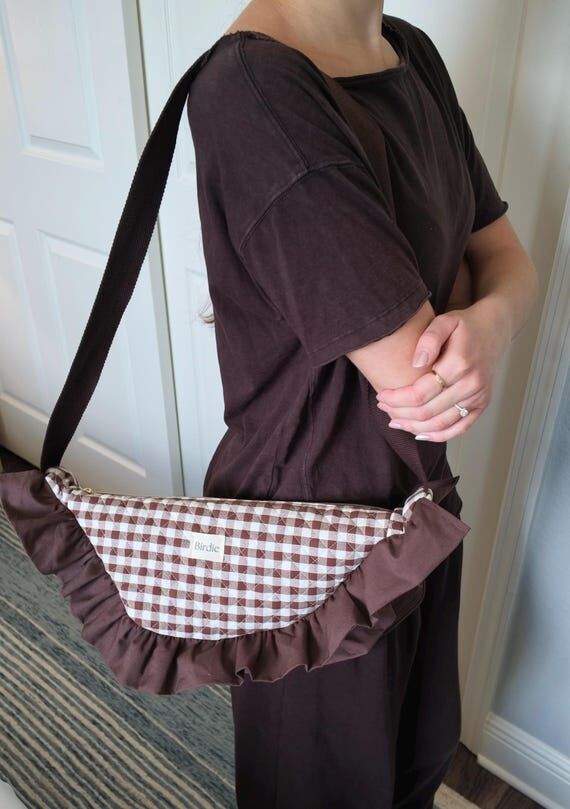 Handmade Ruffle Shoulder Bag - Brown Gingham ...