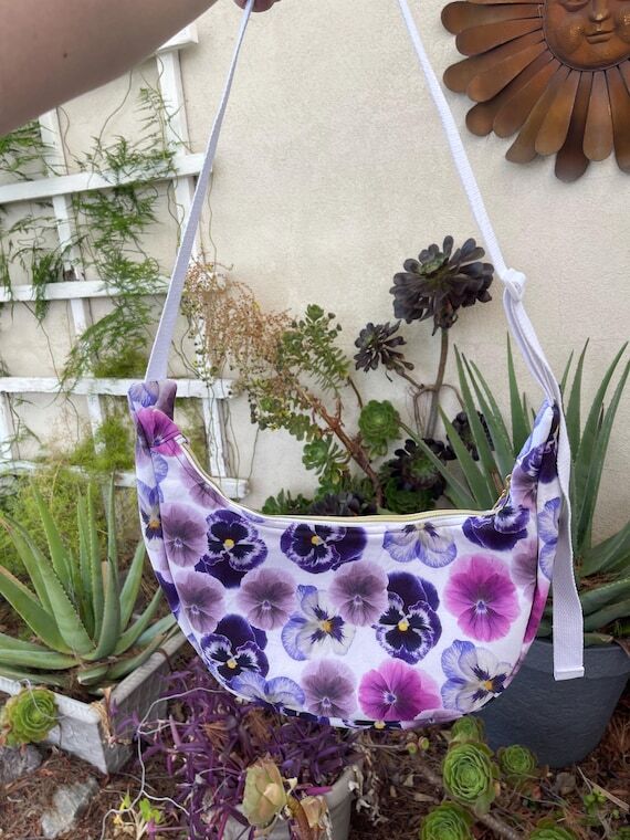 Large Purple Pansy Cresent Bag...