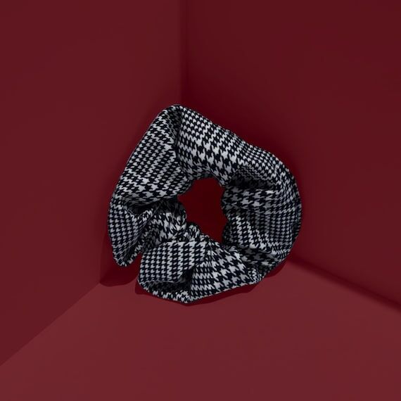 Black and White Houndstooth Jersey Hair Scrun...
