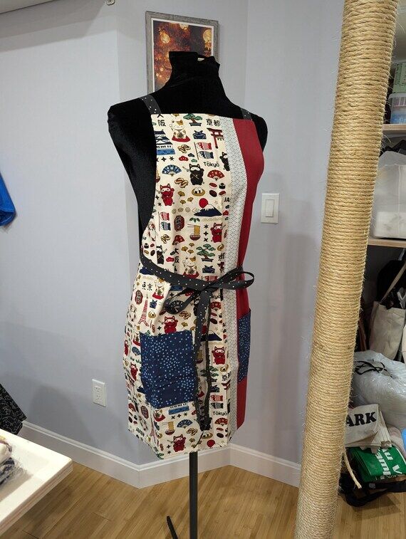 Handmade Japanese Icons Apron With Pockets Ha...