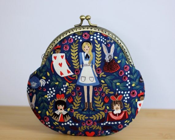 Alice in Wonderland Kiss Lock Clutch Purse, H...