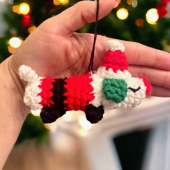 Santa Long Dog / Crochet Plush Ornament / Dog...