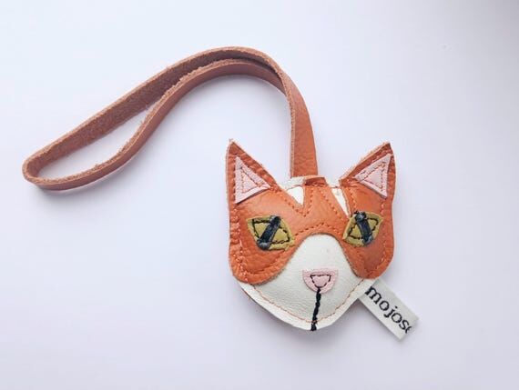 Sample....Handmade Leather Cat Bag Charm: Gin...